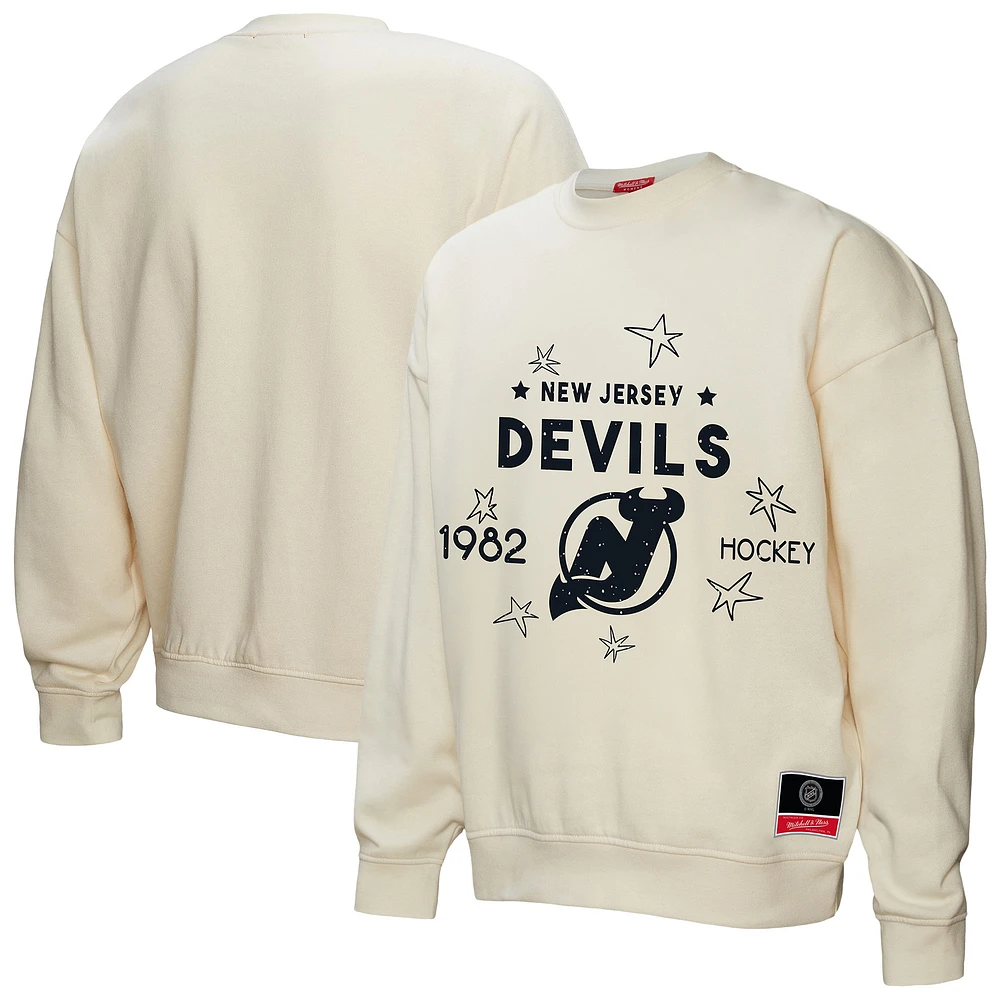 Sweat-shirt à capuche pour femme Mitchell & Ness Cream New Jersey Devils Logo 3.0