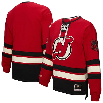 Women's Mitchell & Ness Red New Jersey Devils Heritage Lace-Up Pullover Sweatshirt