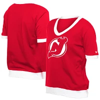 Women's New Era Red Jersey Devils Game Day Rhinestuds T-Shirt