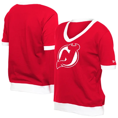 Women's New Era Red Jersey Devils Game Day Rhinestuds T-Shirt