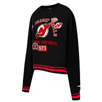 Women's Pro Standard  Black New Jersey Devils Area Code Cropped Pullover Sweatshirt