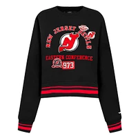 Women's Pro Standard  Black New Jersey Devils Area Code Cropped Pullover Sweatshirt