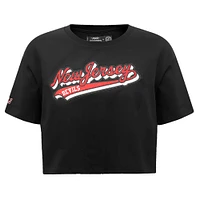 Women's Pro Standard Black New Jersey Devils Boxy Script Tail Cropped T-Shirt