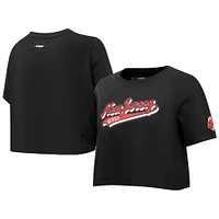 Women's Pro Standard Black New Jersey Devils Boxy Script Tail Cropped T-Shirt