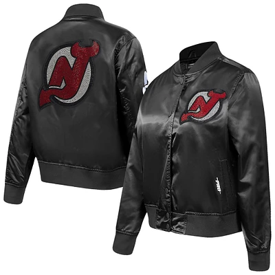 Veste en satin à boutons-pression pour femme Pro Standard Black New Jersey Devils avec strass