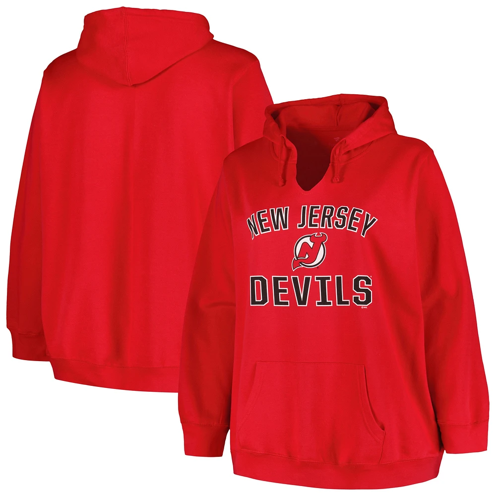 Women's Profile Red New Jersey Devils Plus Arch Over Logo Pullover Hoodie