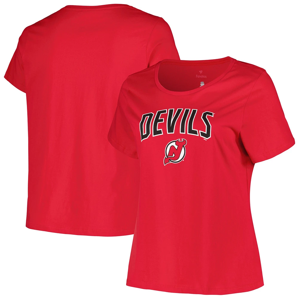 T-shirt profil rouge pour femme des Devils du New Jersey, grande taille, avec logo arqué