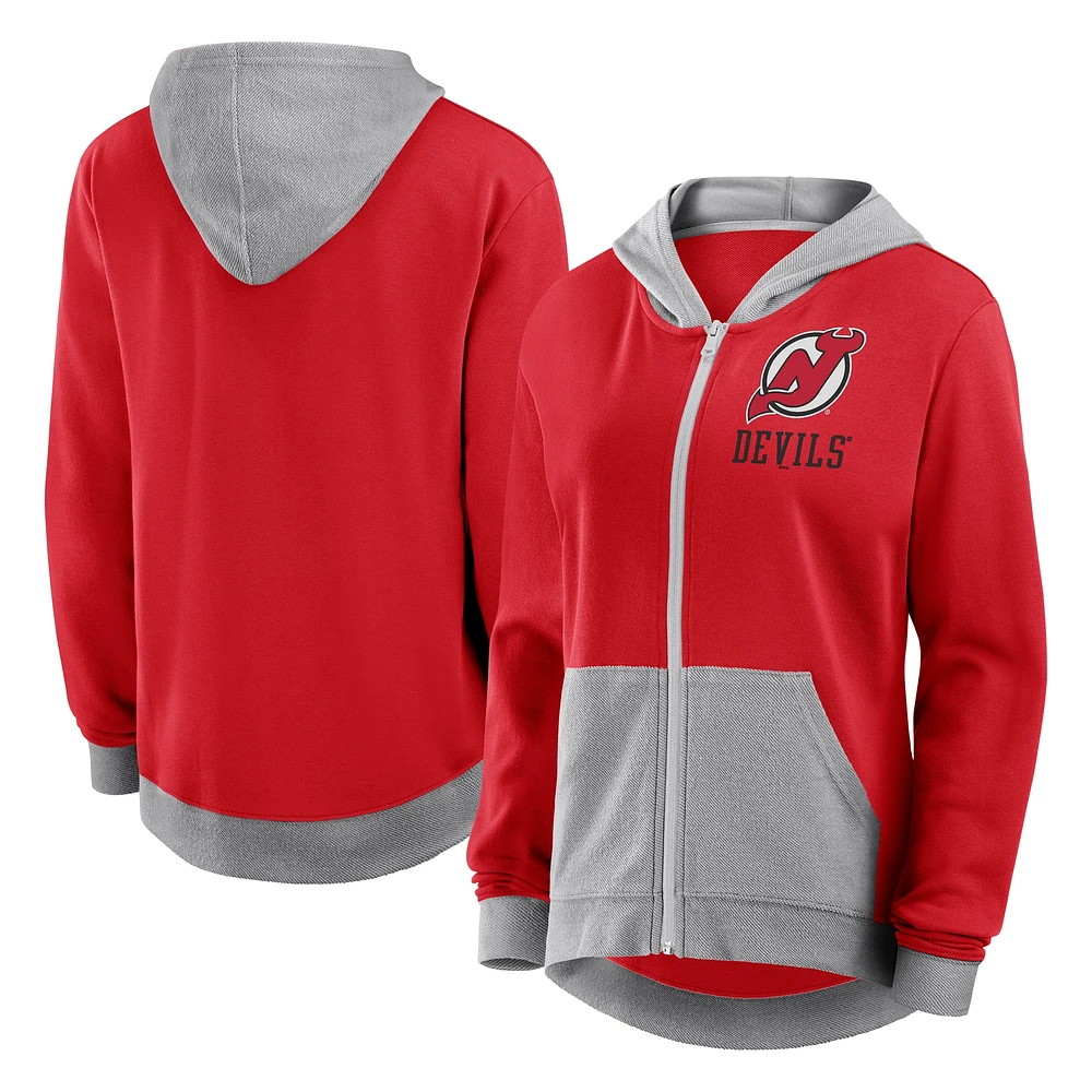 Sweat à capuche entièrement zippé en French Terry Hit It Red New Jersey Devils pour femme