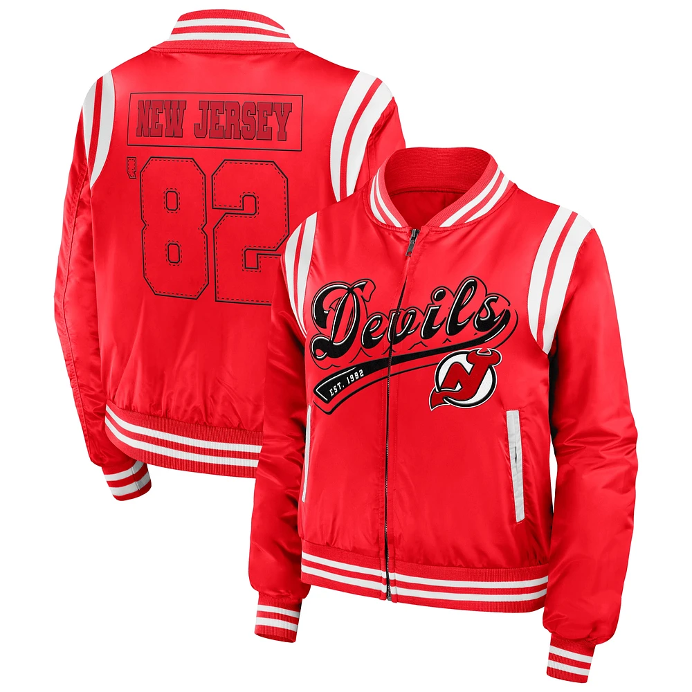 Veste aviateur entièrement zippée Baller des Devils du New Jersey rouge WEAR by Erin Andrews pour femme