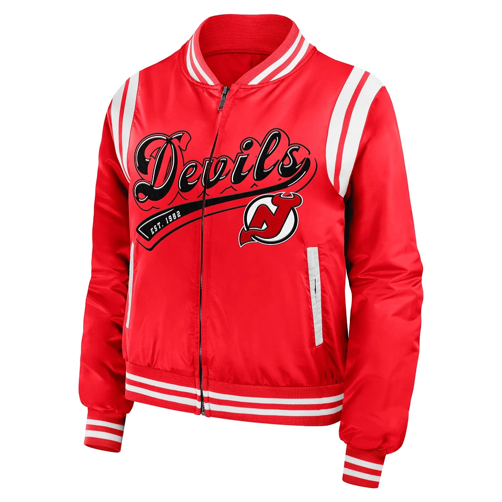 Veste aviateur entièrement zippée Baller des Devils du New Jersey rouge WEAR by Erin Andrews pour femme