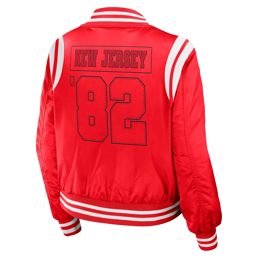 Veste aviateur entièrement zippée Baller des Devils du New Jersey rouge WEAR by Erin Andrews pour femme