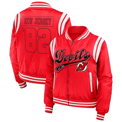 Veste aviateur entièrement zippée Baller des Devils du New Jersey rouge WEAR by Erin Andrews pour femme