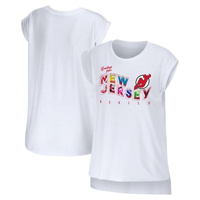 Women's WEAR by Erin Andrews White New Jersey Devils Greetings From Muscle T-Shirt