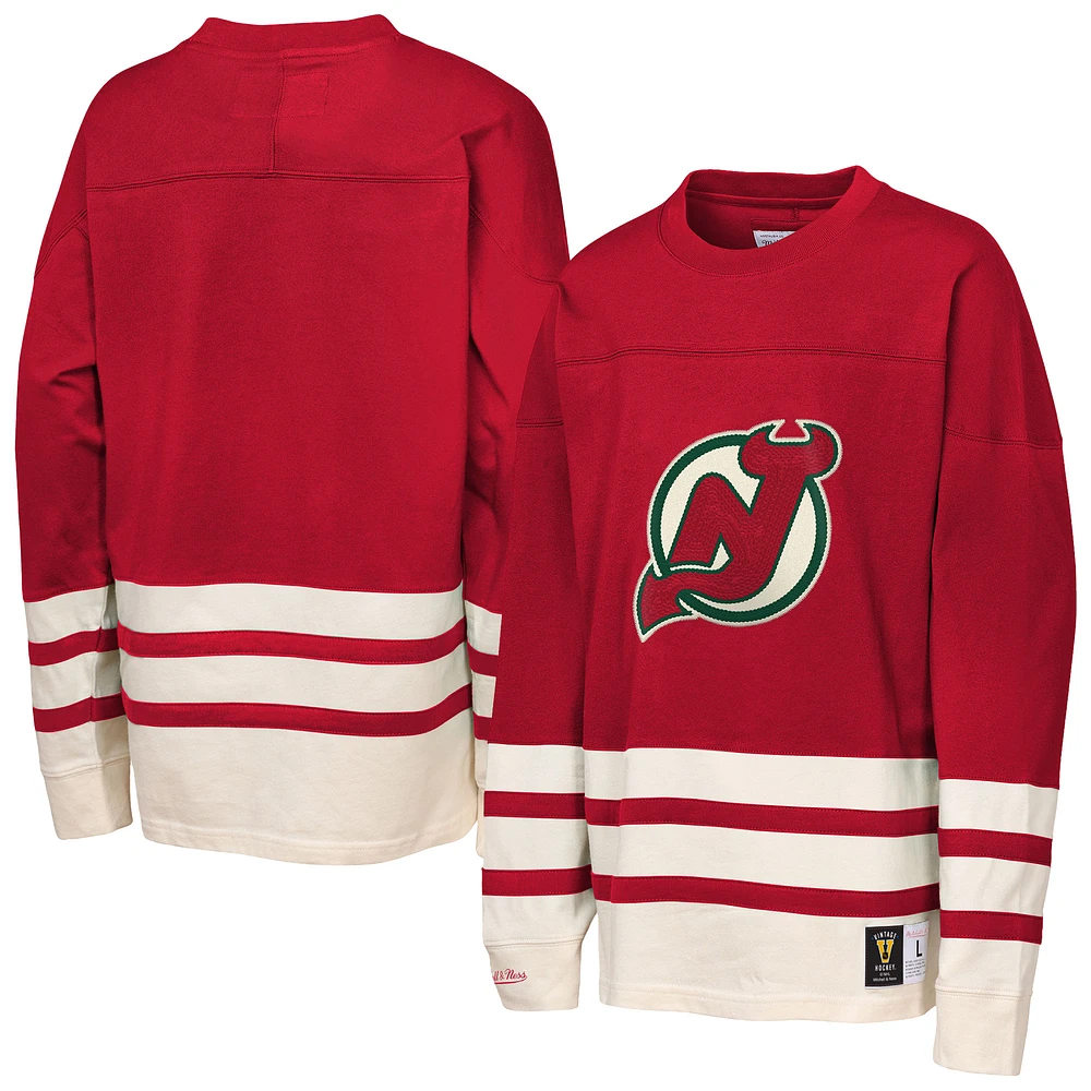 Youth Mitchell & Ness  Red New Jersey Devils Chainstitch Heavyweight Long Sleeve Top