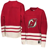Youth Mitchell & Ness  Red New Jersey Devils Chainstitch Heavyweight Long Sleeve Top