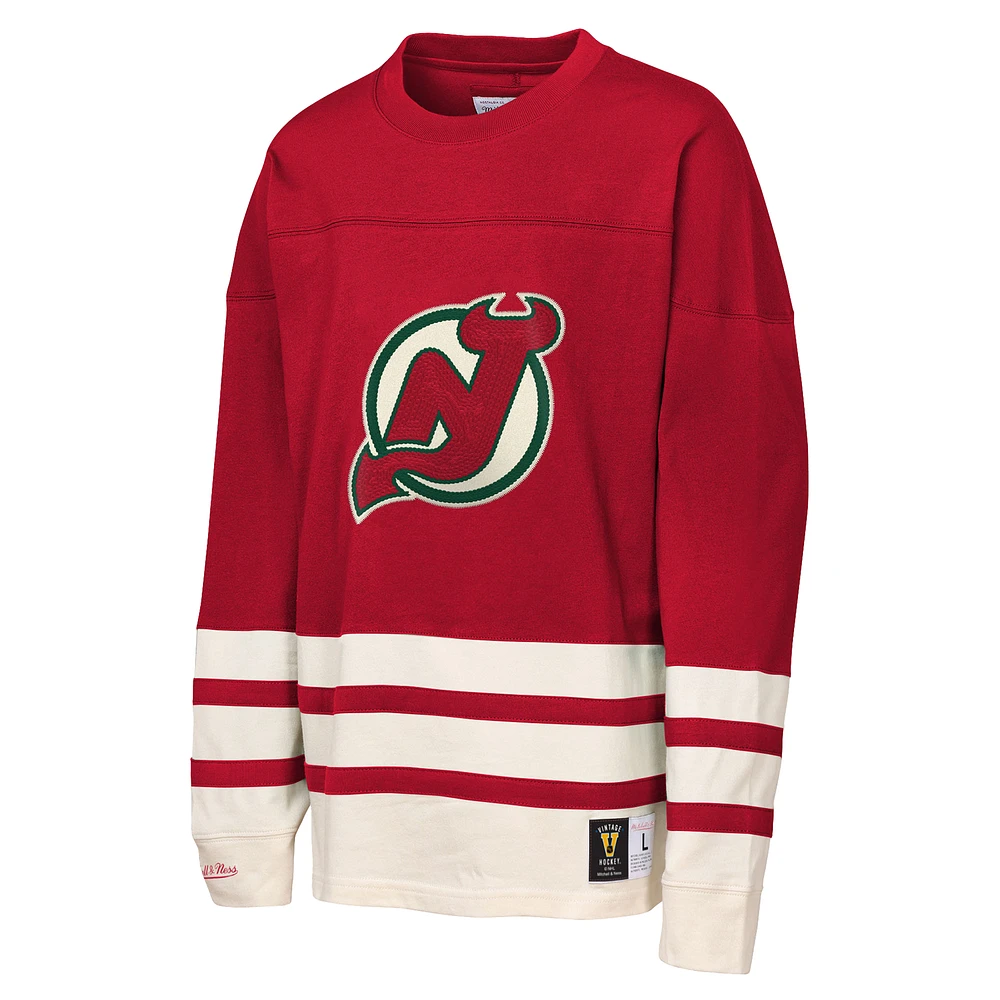 Youth Mitchell & Ness  Red New Jersey Devils Chainstitch Heavyweight Long Sleeve Top