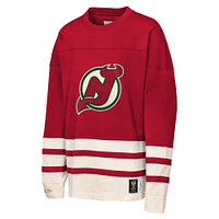 Youth Mitchell & Ness  Red New Jersey Devils Chainstitch Heavyweight Long Sleeve Top