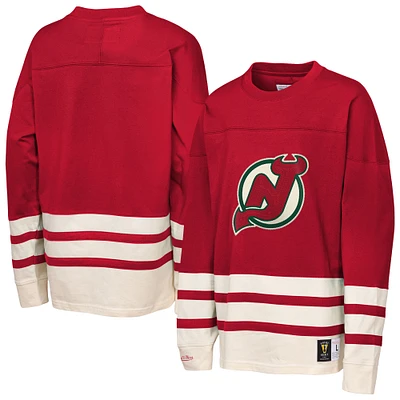 Youth Mitchell & Ness  Red New Jersey Devils Chainstitch Heavyweight Long Sleeve Top