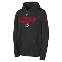 Youth Black New Jersey Devils Authentic Pro Wordmark Fleece Pullover Hoodie