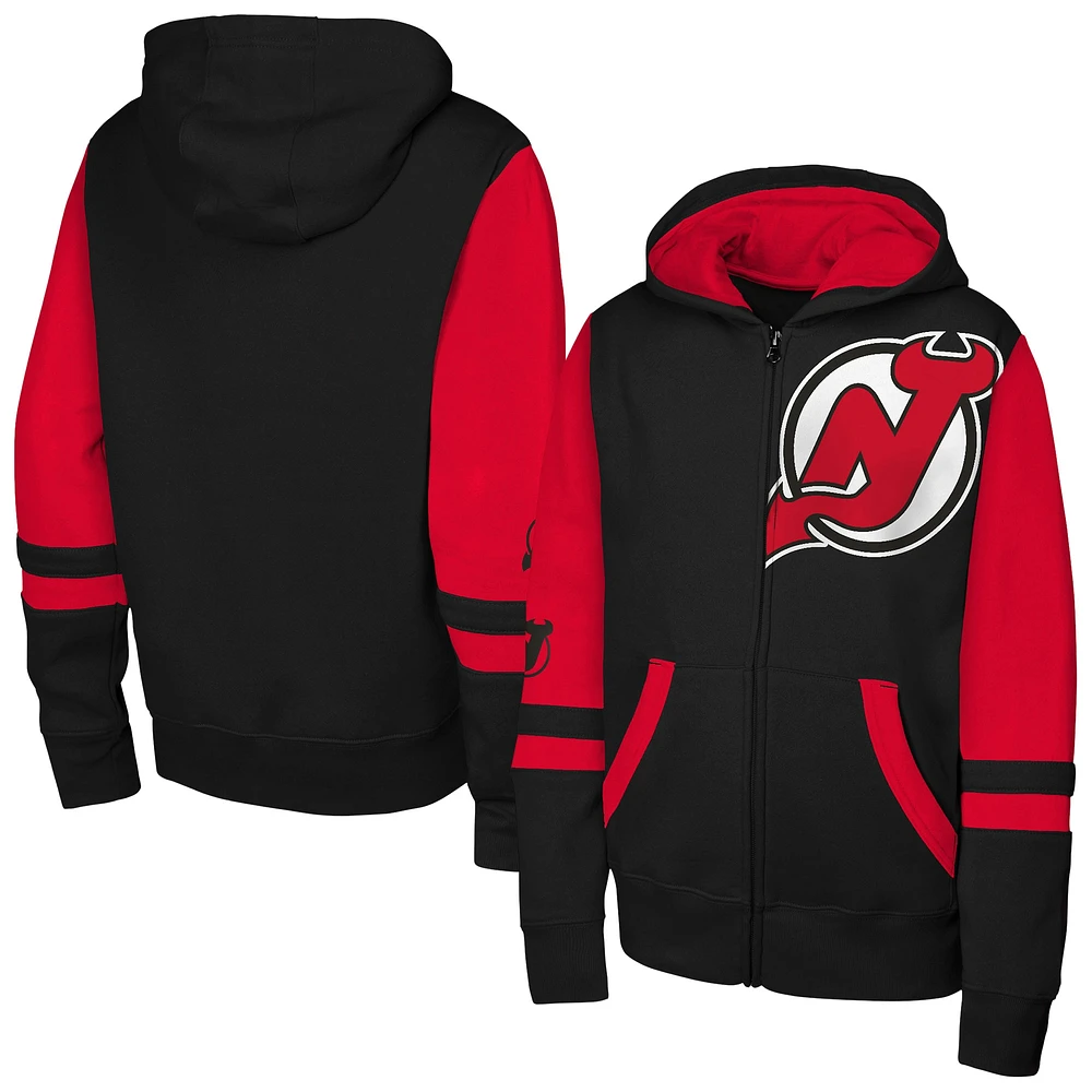 Sweat à capuche entièrement zippé pour jeunes New Jersey Devils Face Off noir