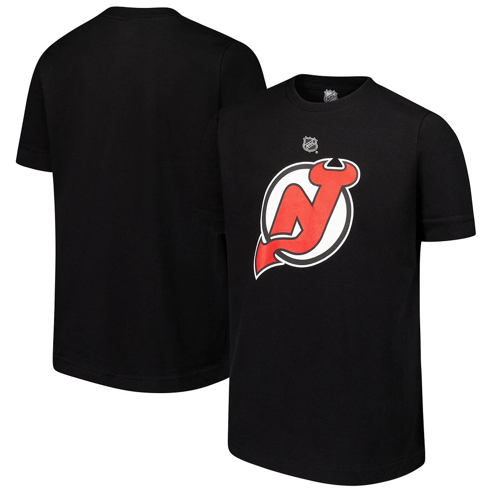 T-shirt noir avec logo principal des Devils du New Jersey pour jeunes