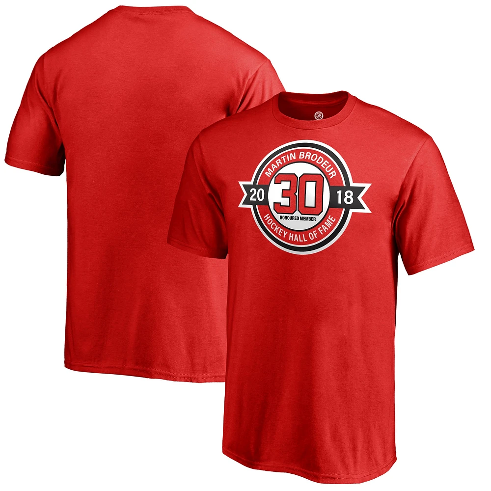 T-shirt rouge du Temple de la renommée des Devils New Jersey Martin Brodeur pour jeunes fanatiques