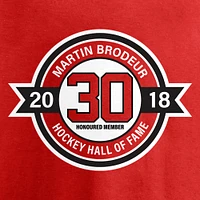 T-shirt rouge du Temple de la renommée des Devils New Jersey Martin Brodeur pour jeunes fanatiques