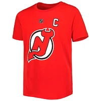 T-shirt rouge avec nom et numéro de joueur des Devils du New Jersey Nico Hischier pour jeunes