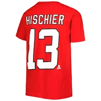 T-shirt rouge avec nom et numéro de joueur des Devils du New Jersey Nico Hischier pour jeunes