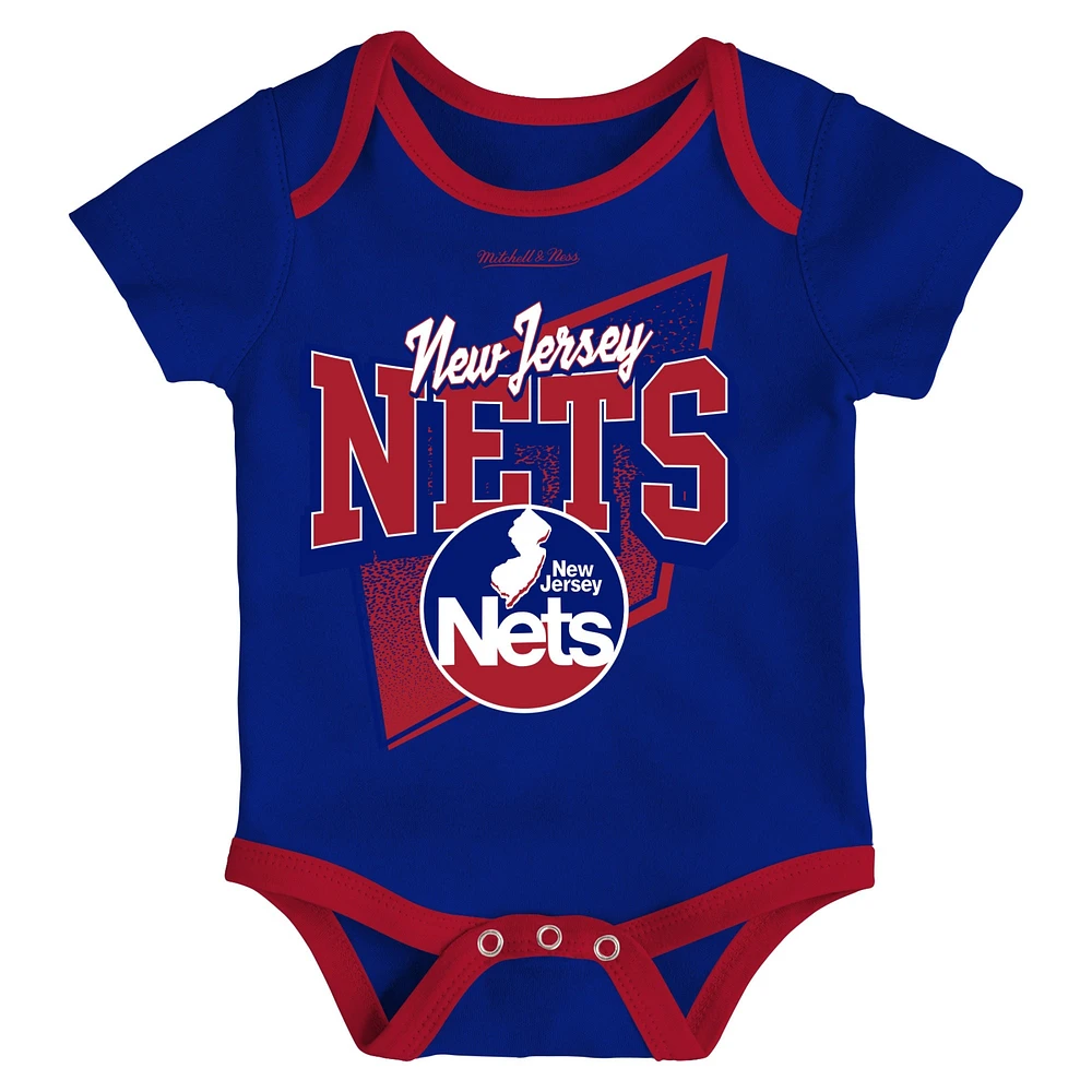 Infant Mitchell & Ness Blue/Red New Jersey Nets Hardwood Classics Bodysuits Cuffed Knit Hat Set
