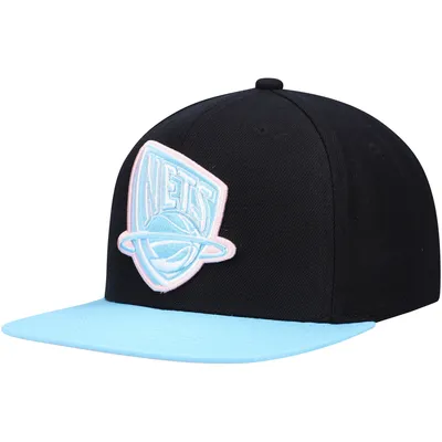 New Jersey Nets Mitchell & Ness Pastel Snapback Hat - Black/Light Blue
