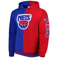 Men's Mitchell & Ness Blue/Red New Jersey Nets Big Tall Hardwood Classics Split Pullover Hoodie