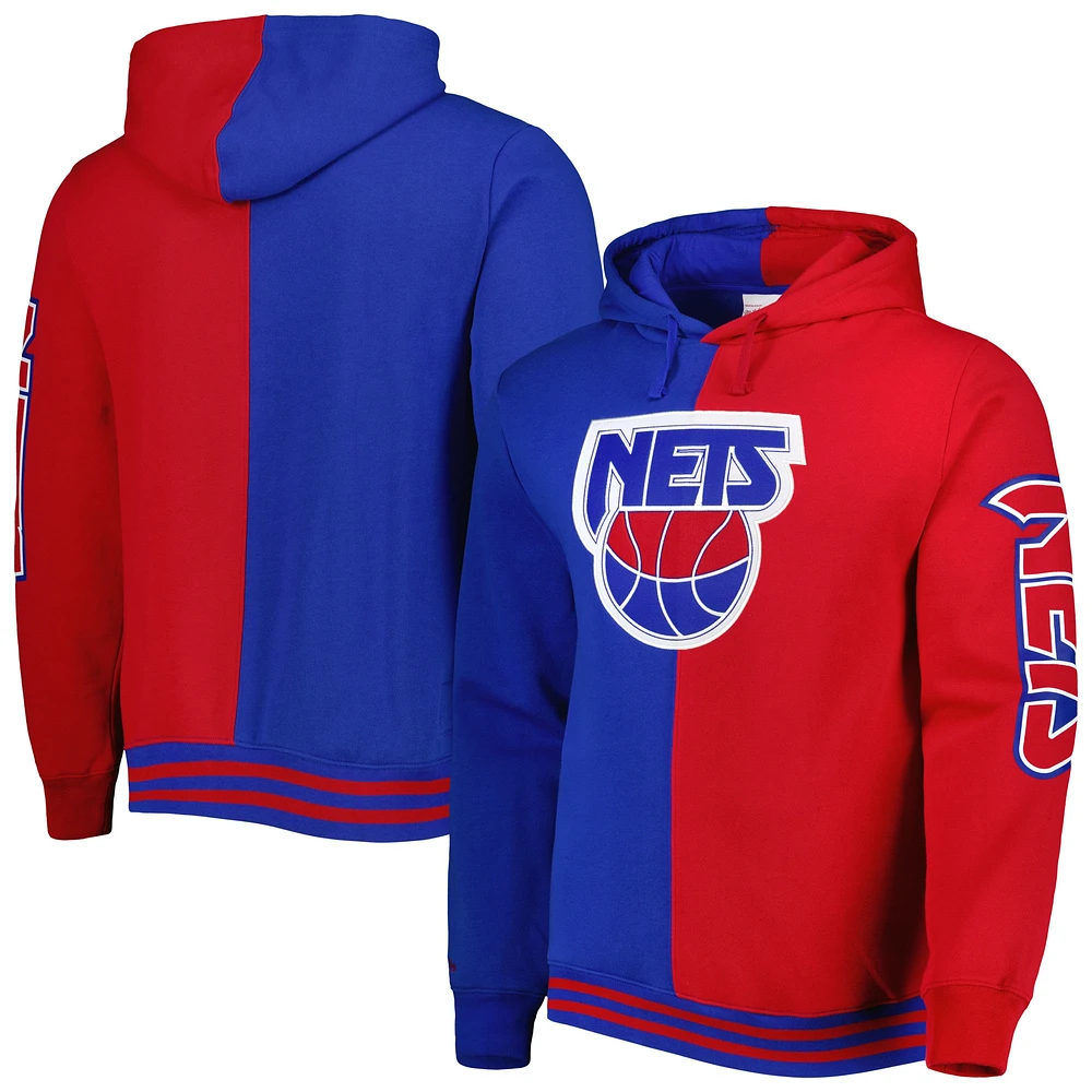 Men's Mitchell & Ness Blue/Red New Jersey Nets Big Tall Hardwood Classics Split Pullover Hoodie