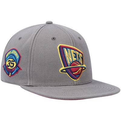 Men's Mitchell & Ness Charcoal New Jersey Nets Hardwood Classics 35 Years Carbon Cabernet Fitted Hat