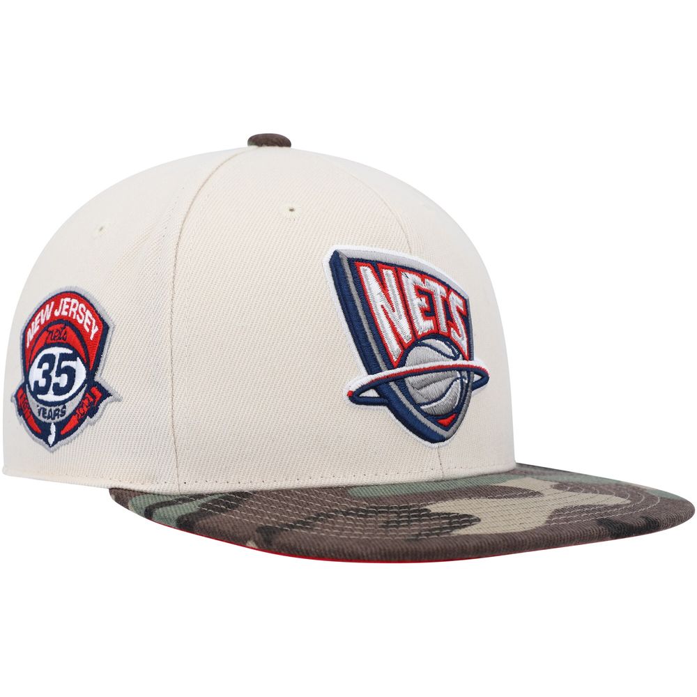 Men's Mitchell & Ness Cream/Camo New Jersey Nets Hardwood Classics 35th Anniversary Off White Camo Fitted Hat