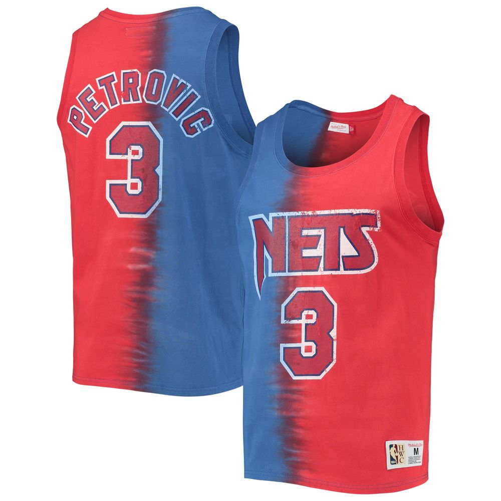 Men's Mitchell & Ness Drazen Petrovic Blue/Red New Jersey Nets Hardwood Classics Tie-Dye Name Number Tank Top