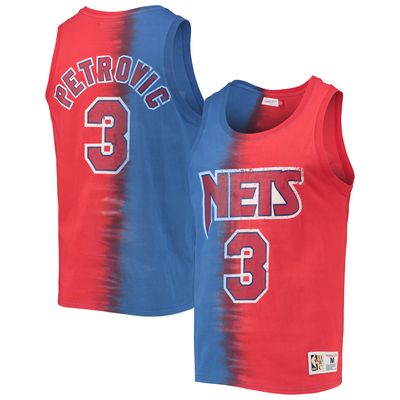 Men's Mitchell & Ness Drazen Petrovic Blue/Red New Jersey Nets Hardwood Classics Tie-Dye Name Number Tank Top