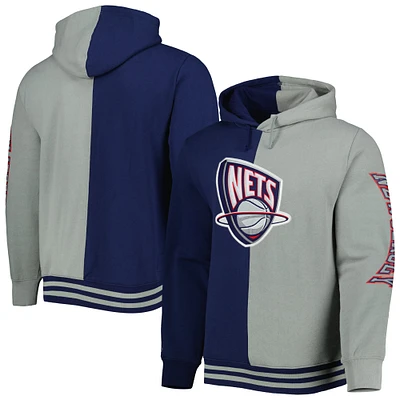 Men's Mitchell & Ness Navy/Gray New Jersey Nets Hardwood Classics Split Pullover Hoodie