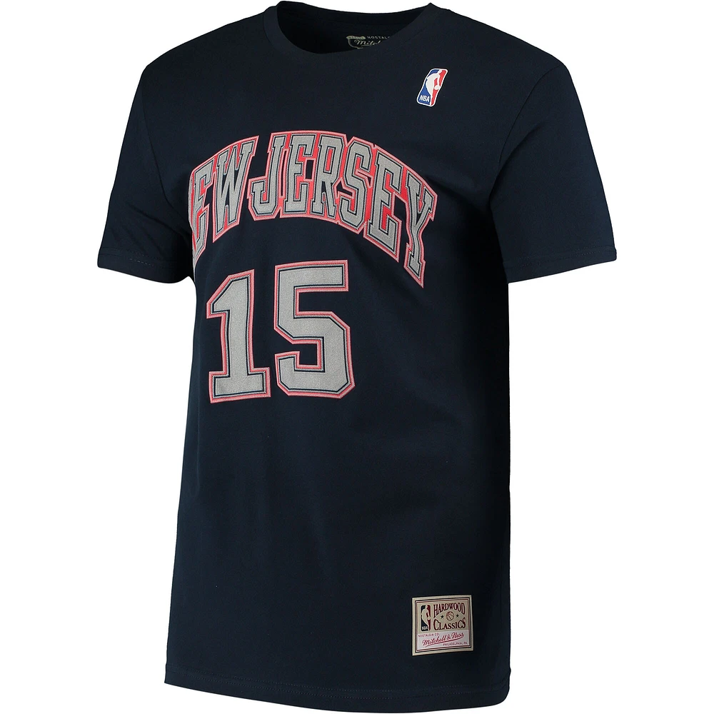 Men's Mitchell & Ness Vince Carter Navy New Jersey Nets Hardwood Classics Stitch Name Number T-Shirt