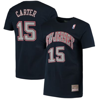 Men's Mitchell & Ness Vince Carter Navy New Jersey Nets Hardwood Classics Stitch Name Number T-Shirt