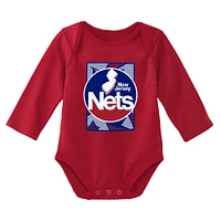 Newborn & Infant Mitchell Ness Blue/Red New Jersey Nets 3-Piece Hardwood Classics Bodysuits Cuffed Knit Hat Set