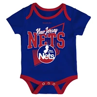 Newborn & Infant Mitchell Ness Blue/Red New Jersey Nets 3-Piece Hardwood Classics Bodysuits Cuffed Knit Hat Set