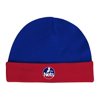 Newborn & Infant Mitchell Ness Blue/Red New Jersey Nets 3-Piece Hardwood Classics Bodysuits Cuffed Knit Hat Set