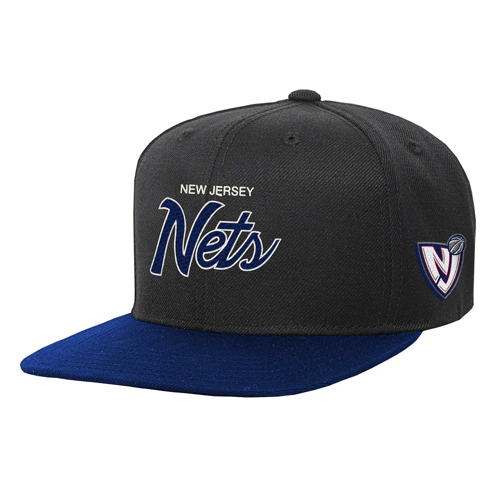 Casquette snapback noire New Jersey Nets Team Script pour jeune Mitchell & Ness