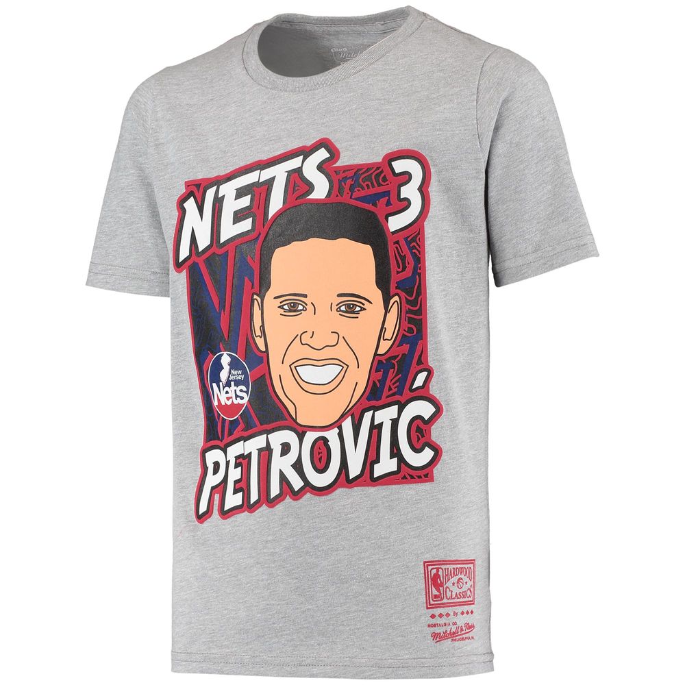 Youth Mitchell & Ness Drazen Petrovic Heathered Gray New Jersey Nets Hardwood Classics King of the Court Player T-Shirt