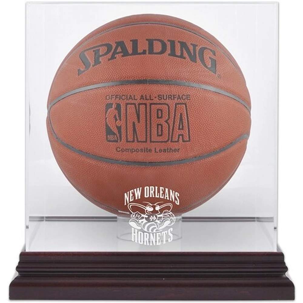 New Orleans Hornets Mahogany Hardwood Classics 2008 - 2013 Team Logo Basketball Display Case with Mirrored Back
