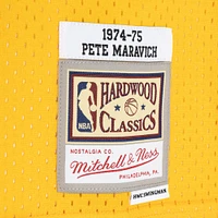 Men's Mitchell & Ness Pete Maravich Purple/Yellow New Orleans Jazz Hardwood Classics 1974/75 Split Swingman Jersey