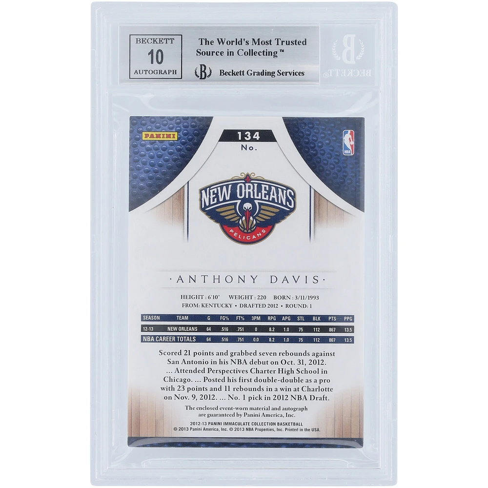 Anthony Davis New Orleans Pelicans Autographed 2012-13 Panini Immaculate Collection Logo Relic #134 #49/99 BGS Authenticated 8.5/10 Rookie Card - 9,8,9,9 Subgrades