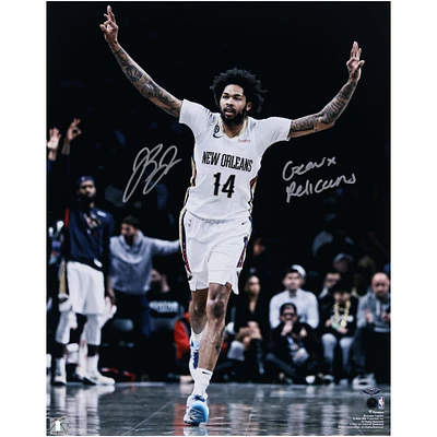 Brandon Ingram New Orleans Pelicans Autographed 16" x 20" Celebrating Three Versus Brooklyn Photograph with "Geaux Pelicans" Inscription