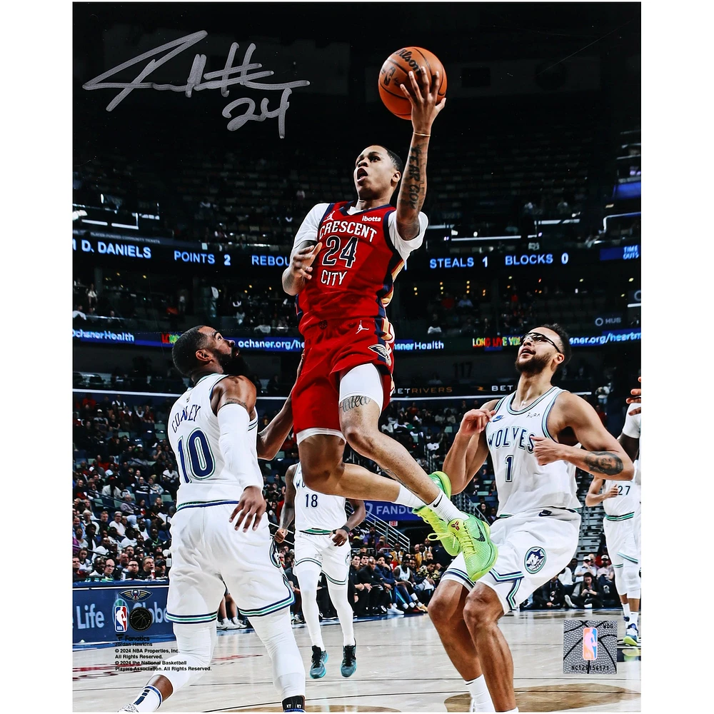 Jordan Hawkins New Orleans Pelicans Autographed 8" x 10" Layup vs. Pistons Photograph